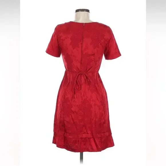 Vintage 90s Jamie Brooks cherry red Jacquard dress, size 6 - Picture 2 of 6